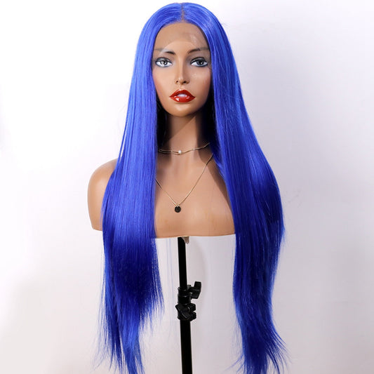 Blue Long Straight Synthetic Lace Front Wig