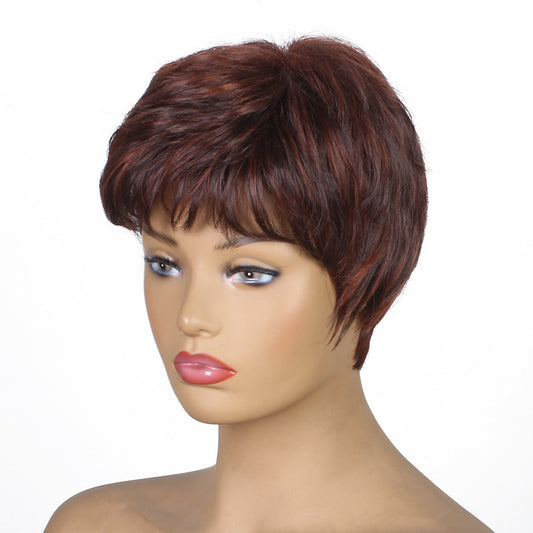 Fashionable Short Curly Wig with Bangs in Red-Brown