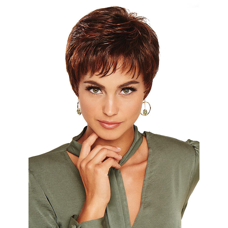 Fashionable Short Curly Wig with Bangs in Red-Brown